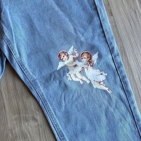NWT Missguided Denim Riot Hi Rise Mom Jeans Cherub Angels Size 16 16R - Picture 4 of 11